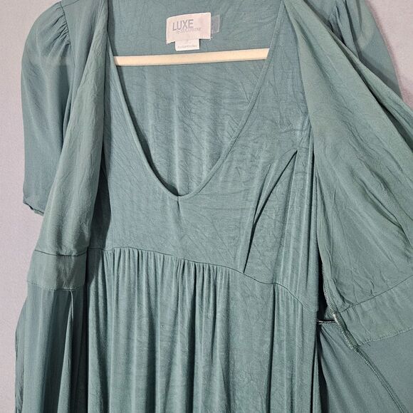 LUXE by Seraphine Maternity Nursing Dress Size 6 Green Gauze over Jersey - Picture 4 of 11